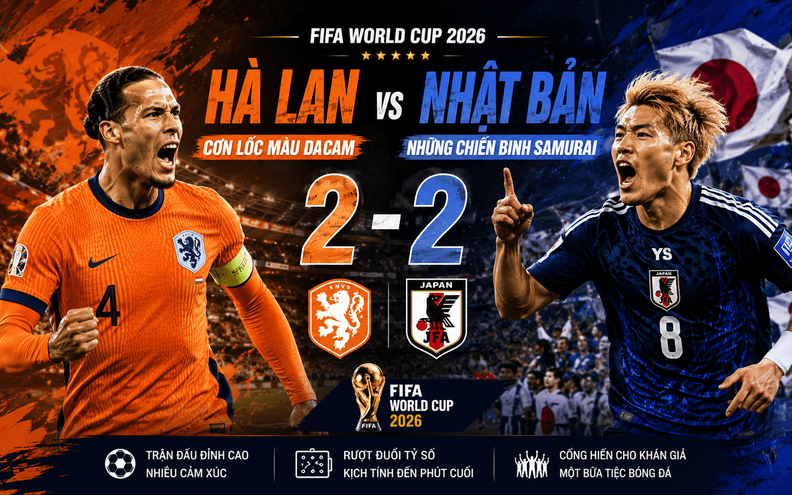 Hà Lan 2-2 Nhật Bản: Cơn Lốc Màu Da Cam Bị Cầm Chân Trong Trận Cầu 4 Bàn Thắng