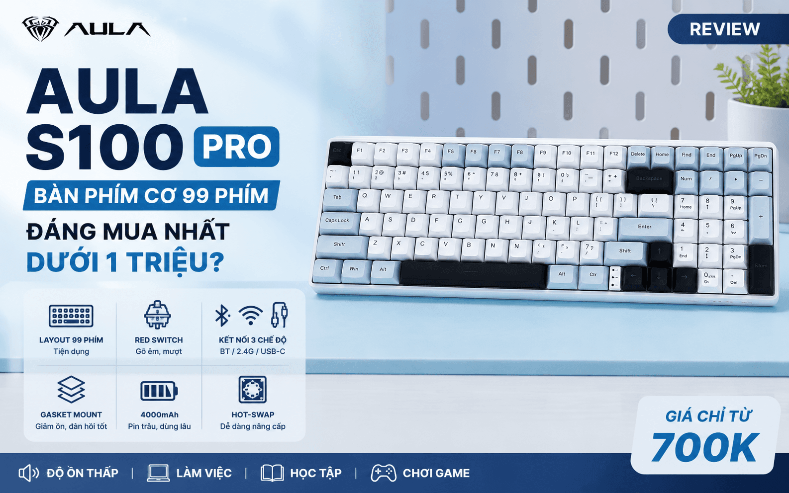 AULA S100 Pro Review: Bàn Phím Cơ Dưới 1 Triệu Có Đáng Mua?