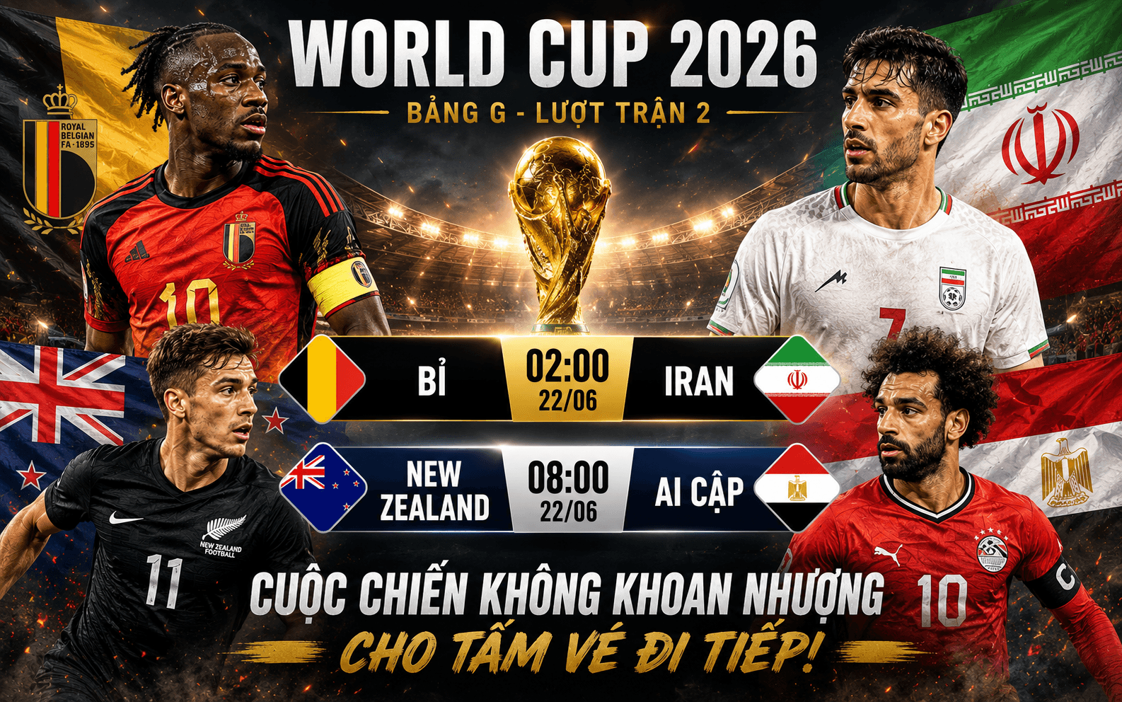 Nhận định Bỉ vs Iran, New Zealand vs Ai Cập - Bảng G World Cup 2026