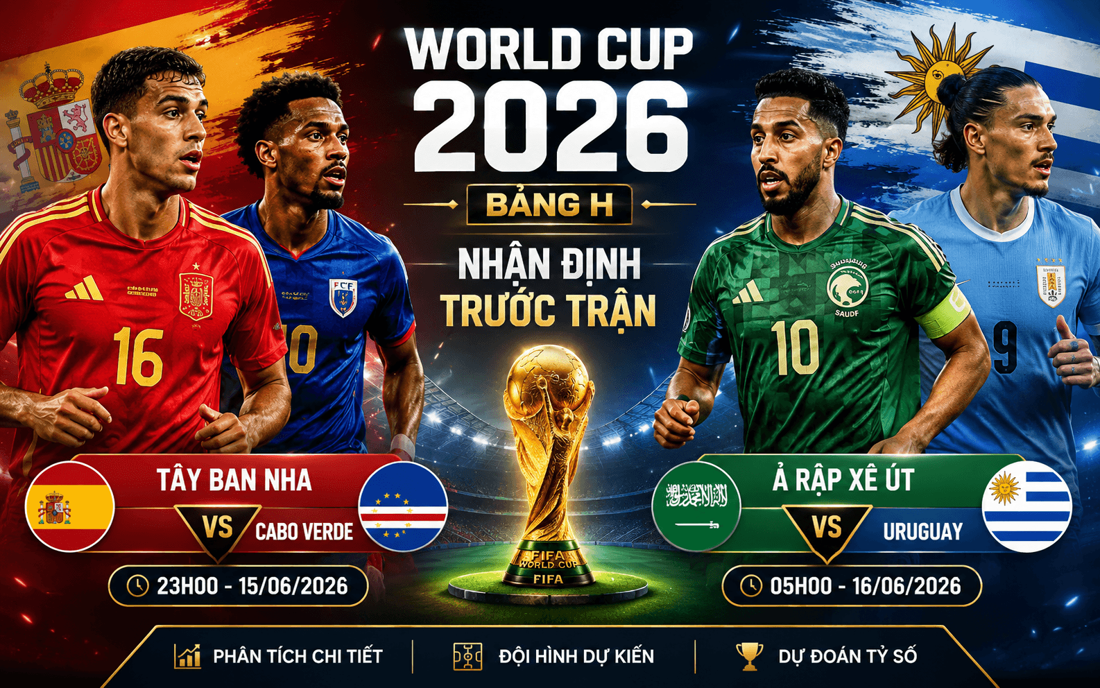 Nhận định bảng H World Cup 2026: Tây Ban Nha vs Cabo Verde, Saudi Arabia vs Uruguay