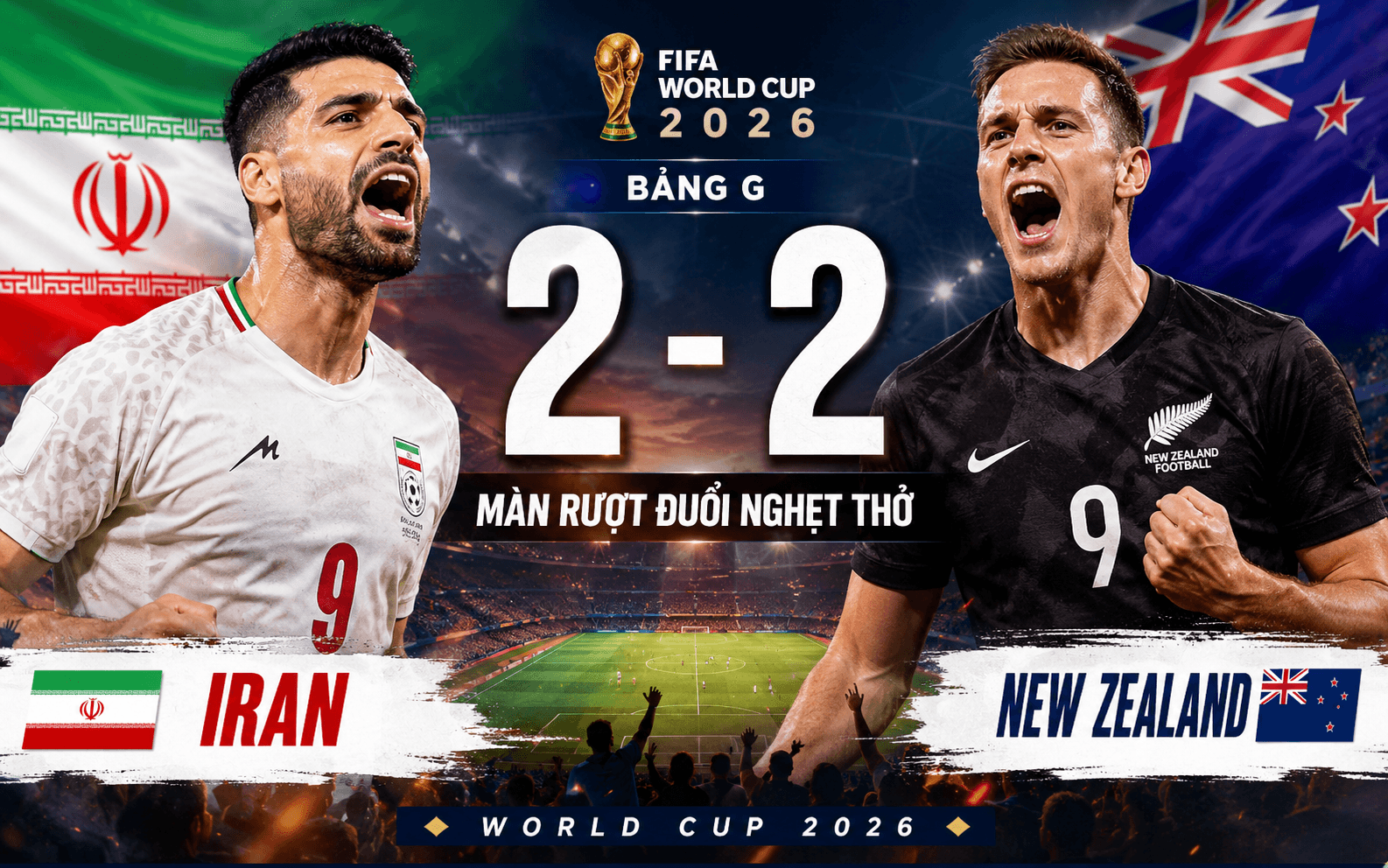 Iran 2-2 New Zealand: Màn Rượt Đuổi Kịch Tính Tại Bảng G World Cup 2026