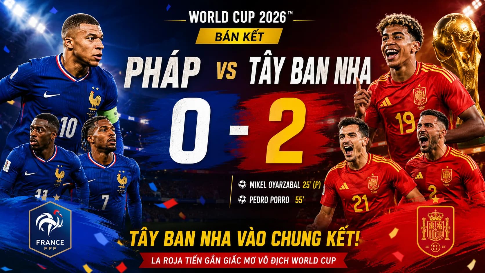 Kết quả Pháp vs Tây Ban Nha 0-2: La Roja vào chung kết World Cup 2026