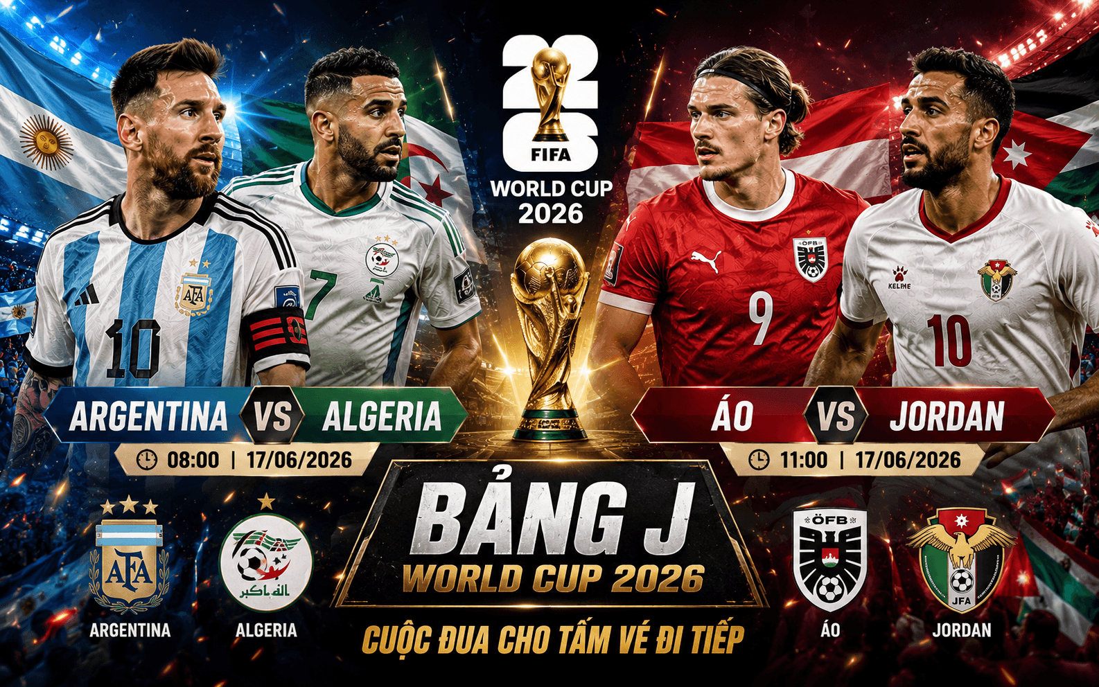 Nhận định Argentina vs Algeria, Áo vs Jordan World Cup 2026: Nhà vô địch ra quân