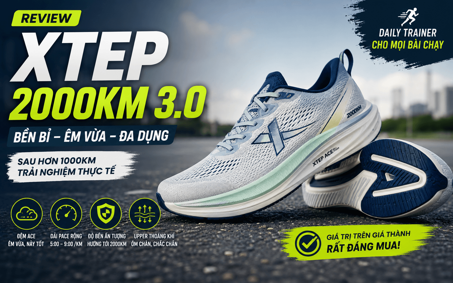 Review Xtep 2000KM 3.0 Sau 1000KM: Đôi Giày Chạy Bộ Đáng Mua Nhất Tầm Giá?